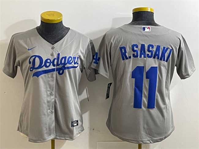 Womens Los Angeles Dodgers #11 Roki Sasaki Grey Cool Base Stitched Jersey